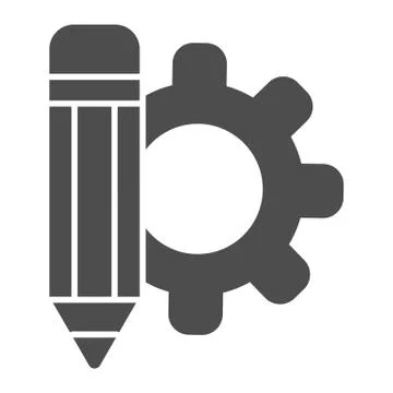 Pencil and gear wheel solid icon. Marketing inspiration and idea symbol, glyph Illustrazione stock