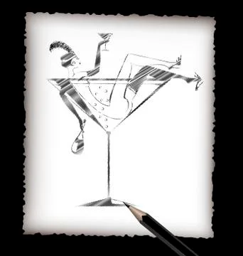 Pencil and the image of drinking lady Stock Illustration