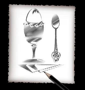 Pencil and the image of egg Stock Illustration