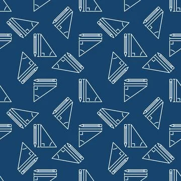Pencil and Math Triangle vector concept blue line seamless pattern Stock Illustration