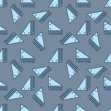 Pencil and Mathematics Triangle vector colored seamless pattern Stock Illustration