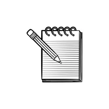 Pencil and notepad with binders hand drawn icon. Illustrazione stock