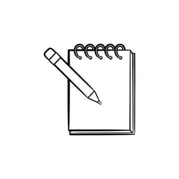 Pencil and notepad with binders hand drawn icon. Illustrazione stock