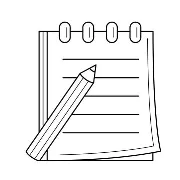 Pencil and notepad with binders vector line icon. 스톡 일러스트
