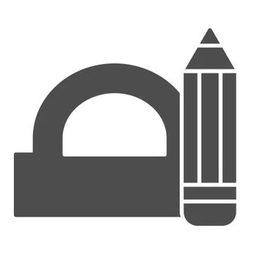 Pencil and protractor solid icon, school concept, geometry tools sign on white Stock Illustration