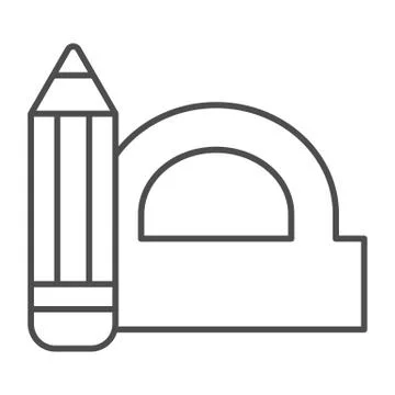 Pencil and protractor thin line icon, school concept, geometry tools sign on Stock Illustration