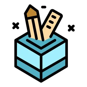 Pencil and ruler emerging from a voting box, office supplies and elections Stock Illustration