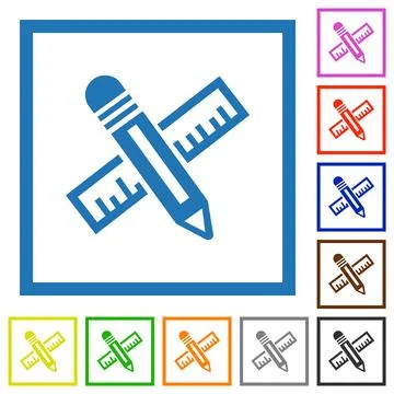 Pencil and ruler flat framed icons Illustrazione stock
