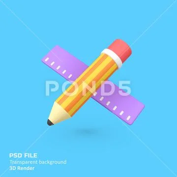 Pencil and Ruler isolated 3d render icon illustration PSD Template