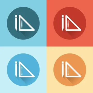 Pencil and ruler linear flat icon Stock Illustration