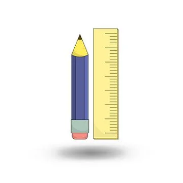 Pencil and ruler - school objects - vector illustration in cartoon style Stock Illustration
