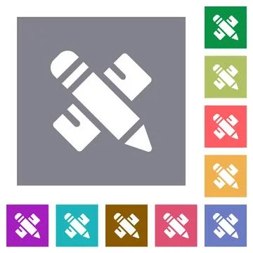 Pencil and ruler solid square flat icons Ilustración de archivo