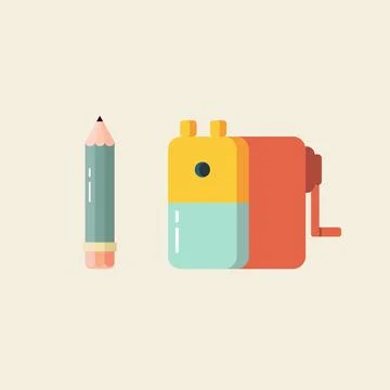 Pencil and sharpener in flat style Stock Illustration