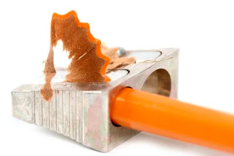 Pencil and sharpener 스톡 사진