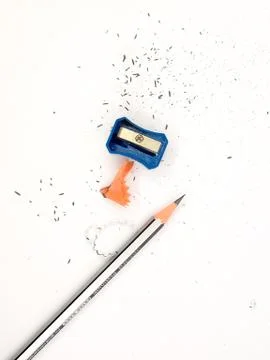 Pencil and sharpener photo Stock Photos