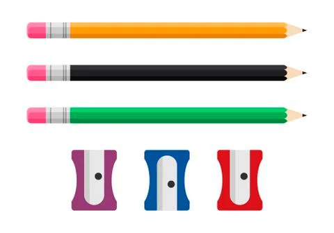 Pencil and sharpener set isolated on white background, Vector illustration Stock Illustration