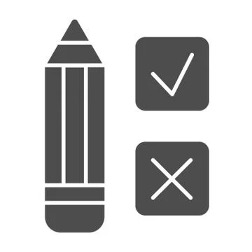 Pencil and test solid icon, school concept, check mark and cross near pencil Stockillustratie