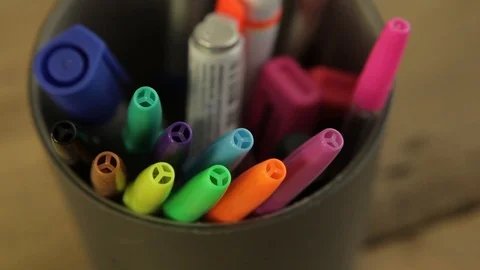 Pencil Box With Different Kind Of Markers Stock Footage 126700616