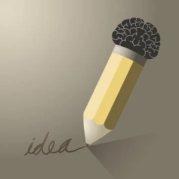 Pencil with brain Stock Illustration