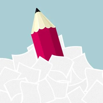 The pencil broke through the pile of documents. Stock Illustration