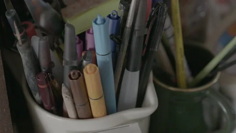 Pencil Case Full Of Pens And Pencils - No LUT Version Stock Footage 221877160