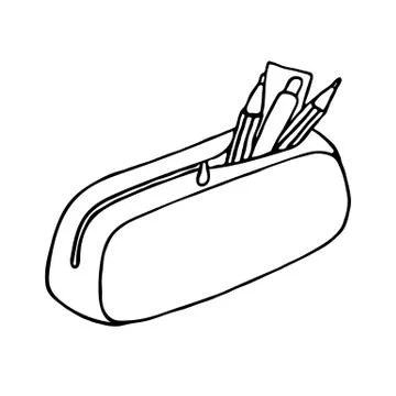 Pencil case icon. Outlined Stock Illustration
