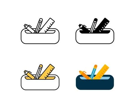 Pencil case icon vector design in 4 style line, glyph, duotone, and flat. Stock Illustration