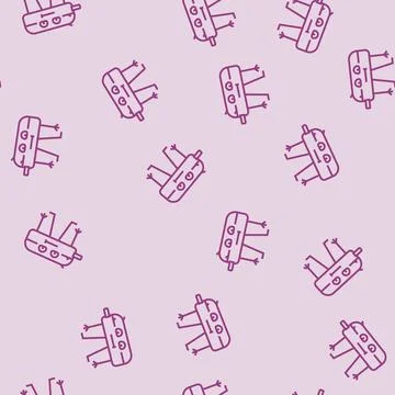 Pencil case school character line seamless pattern Stock Illustration