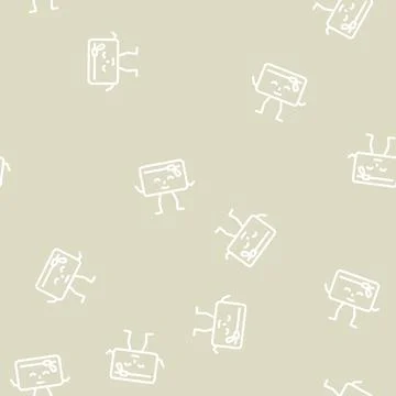 Pencil case school character line vector seamless pattern Stock Illustration