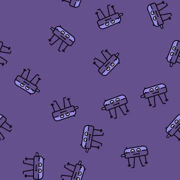 Pencil case school character vector seamless pattern Stock Illustration