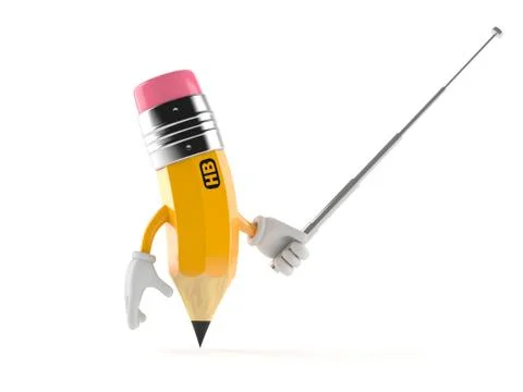 Pencil character aiming with pointer stick Stock Illustration