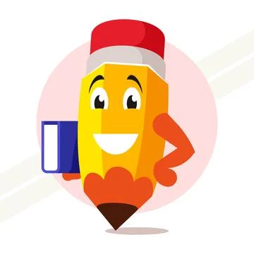 Pencil-character-with-book Stock Illustration