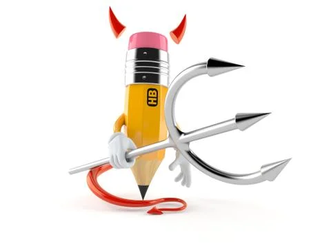 Pencil character with devil horns and pitchfork Stock Illustration