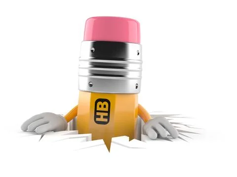 Pencil character inside hole Stock Illustration