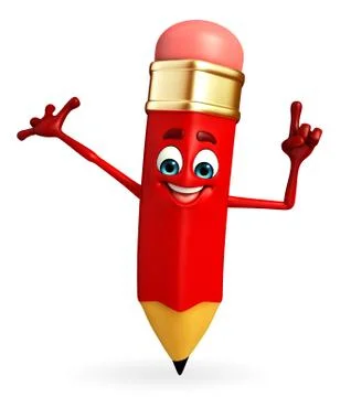 Pencil character is pointing Stock Illustration