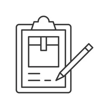 Pencil Checking list about parcel box on clipboard, line icon logistic concep 스톡 일러스트