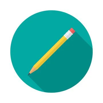 Pencil circle icon with long shadow. Flat design style. Stock Illustration