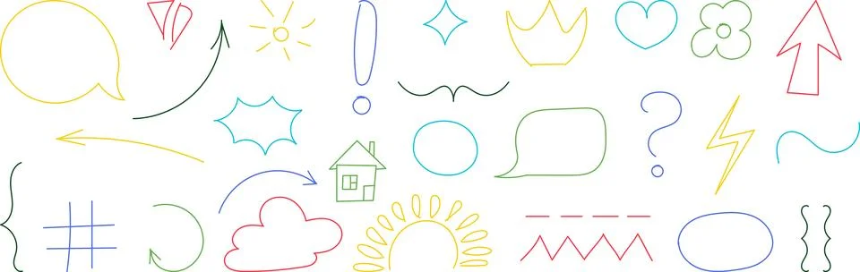 Pencil crayon line element set. Hand drawn scribble chalk pencil stroke colorful Illustrazione stock