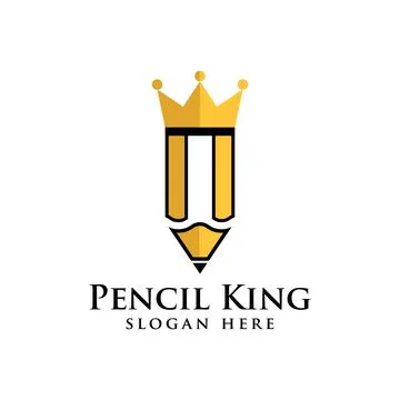 Pencil with crown creative logo design template Stock Illustration