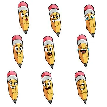 Pencil cute set cartoon vector expression Stock Illustration