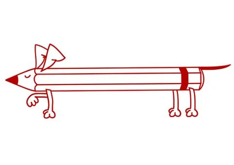 Pencil Dachshund makes a stand. Metaphor for creative inspiration Stock Illustration