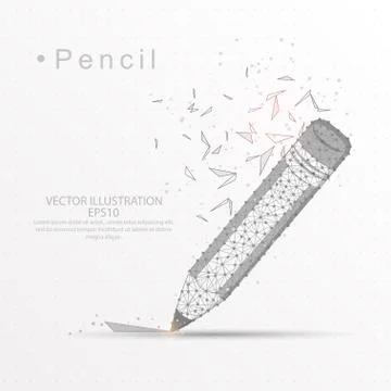 Pencil digitally drawn low poly wire frame on white background. Stock Illustration