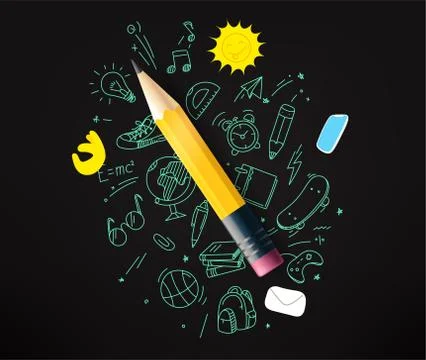 Pencil with doodling elements vector illustration イラスト素材