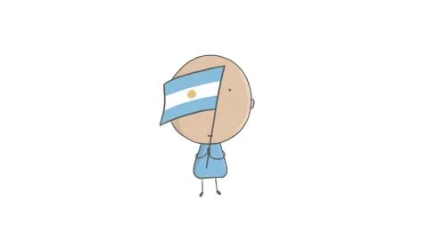 Pencil drawing of a boy holding a flag of Argentina Stock Illustration