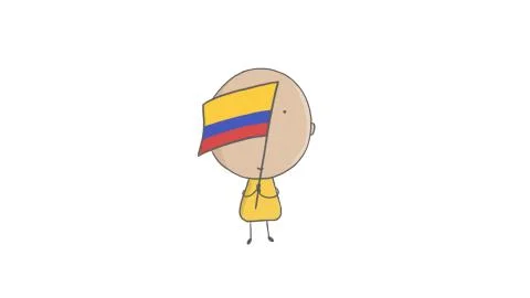 Pencil drawing of a boy holding a flag of Colombia Stock Illustration
