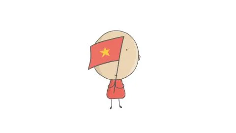 Pencil drawing of a boy holding a flag of Vietnam Stock Illustration