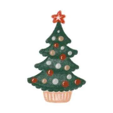 Pencil drawing of Christmas tree, vector illustration cut out isolated on white Illustrazione stock