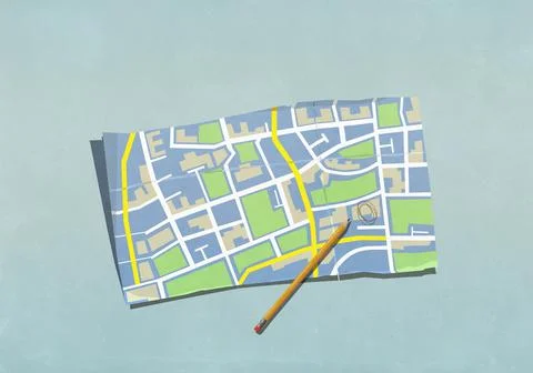 Pencil drawing circle on map Stock Illustration