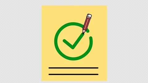 Pencil drawing a correct check mark on a document in cartoon animation. Approved Stock Footage 306653310