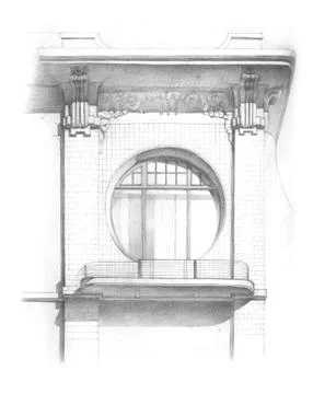 Pencil drawing of a facade with window Stock Illustration